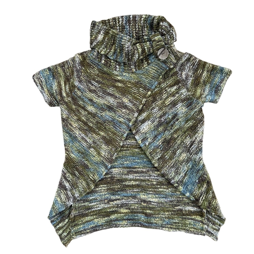 Vtg Womens S Green Space Dye Knit Cowl‎ Neck Short Sleeve Boho Wrap Sweater y2k